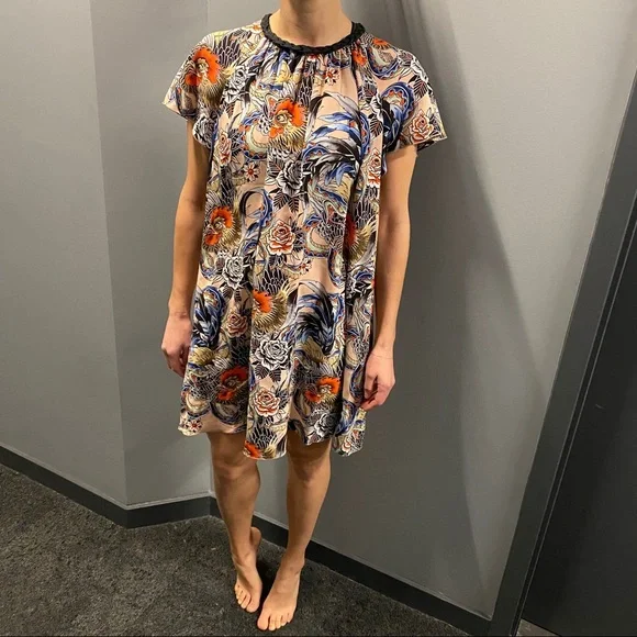 Red Valentino Abito GS7 Petal silk floral Braid Collar rrovpad65sjb/gs7 dress - Picture 6 of 11